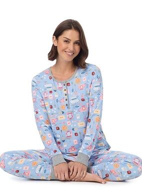 Cuddl Duds Light Blue Printed Long-Sleeve Pajama Set